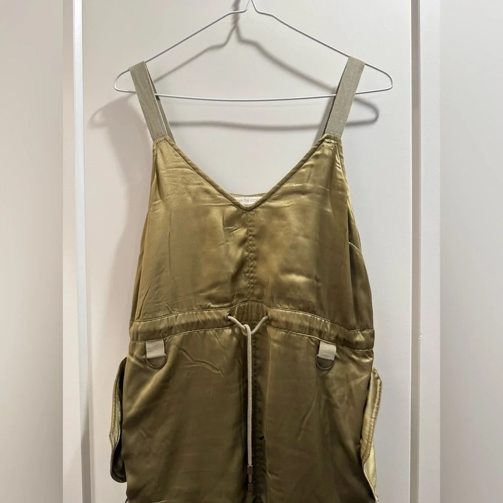 Love The Label Anthropologie Sleeveless Utility Satin Green Midi Dress Size XS - Picture 4 of 13
